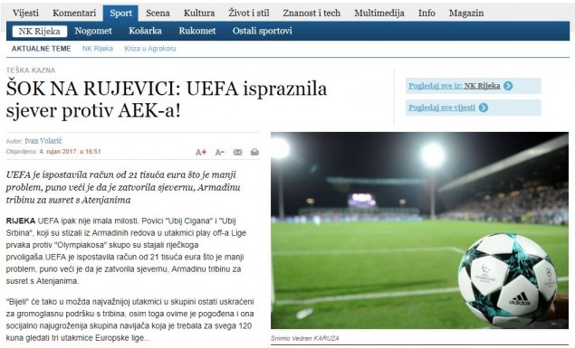Καμπάνα της UEFA στη Ριέκα λόγω… Ολυμπιακού εν όψει ΑΕΚ!