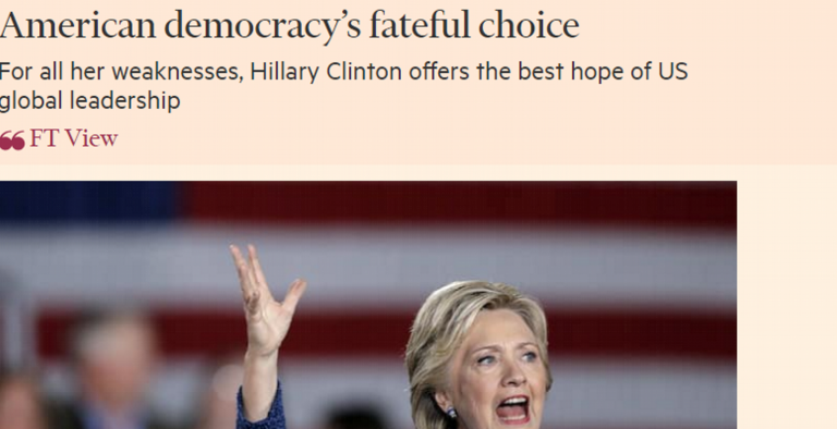 Την Χίλαρι Κλίντον στηρίζουν οι Financial Times
