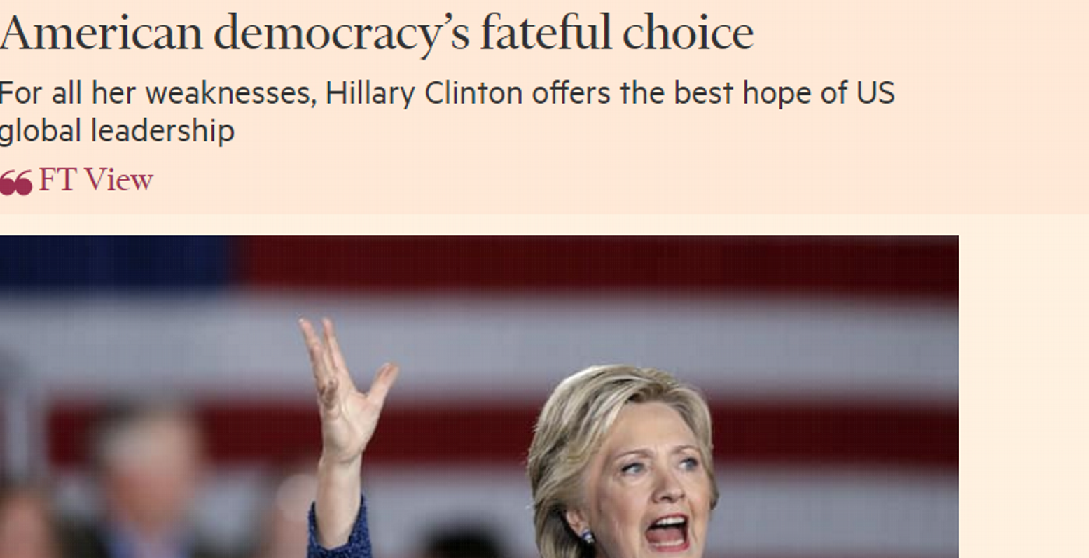 Την Χίλαρι Κλίντον στηρίζουν οι Financial Times