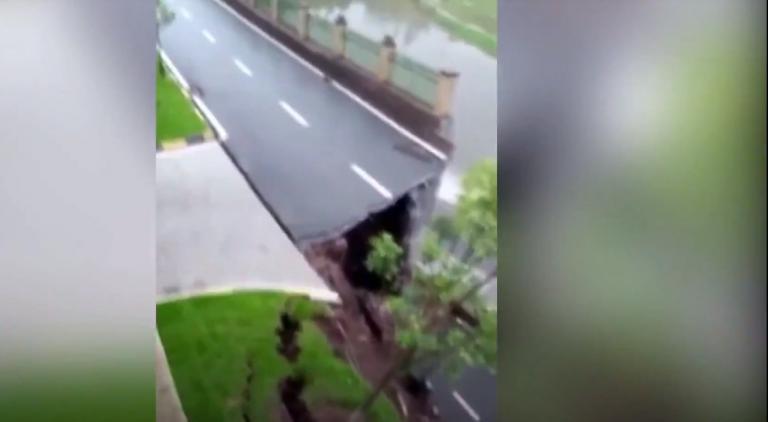 Κίνα: Δρόμος “χάνεται” στο κενό από την κακοκαιρία (vid)