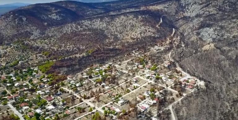 Φωτιά Κινέτα: Συγκλονιστικές εικόνες από drone ένα μήνα μετά από την πυρκαγιά