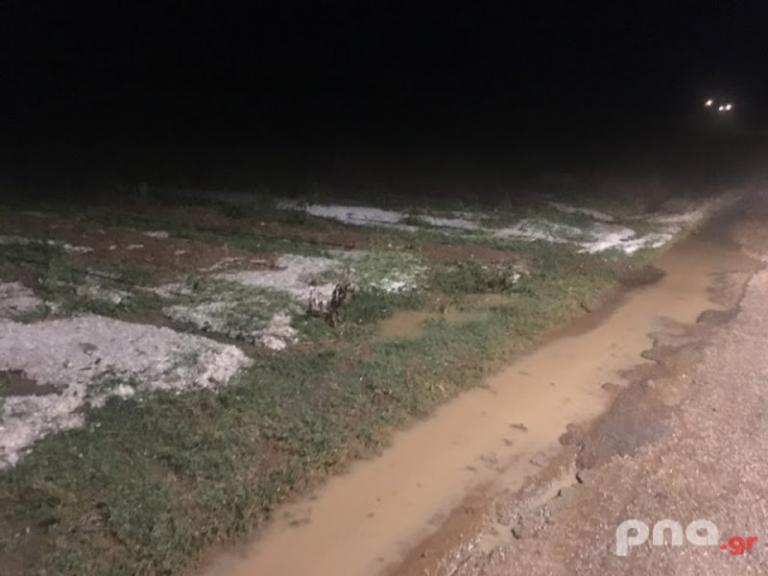 Αρκαδία: Στα “λευκά” από το χαλάζι – Καταστράφηκαν καλλιέργειες (pics)