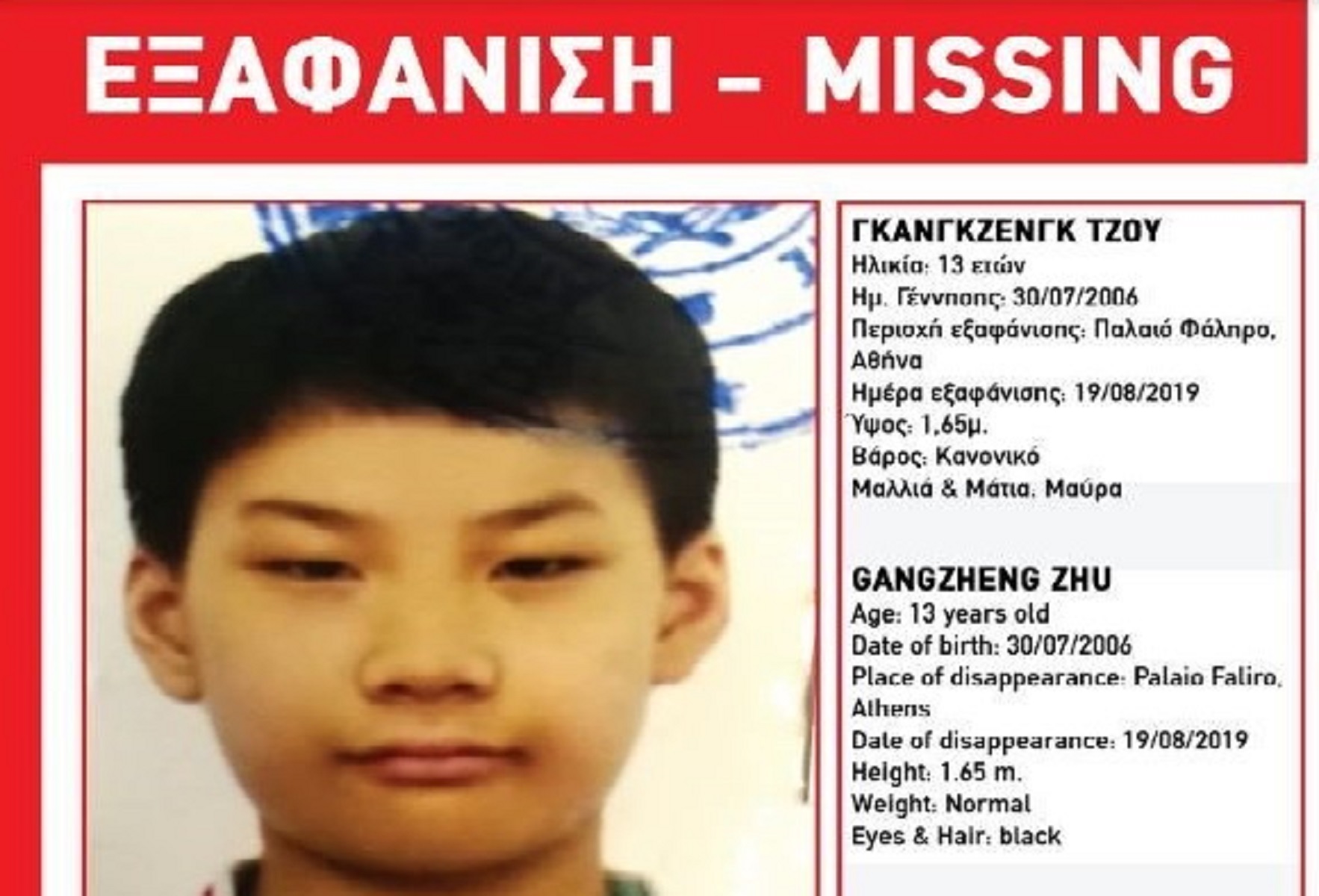 Amber Alert: Εξαφανίστηκε 13χρονος στο Παλαιό Φάληρο