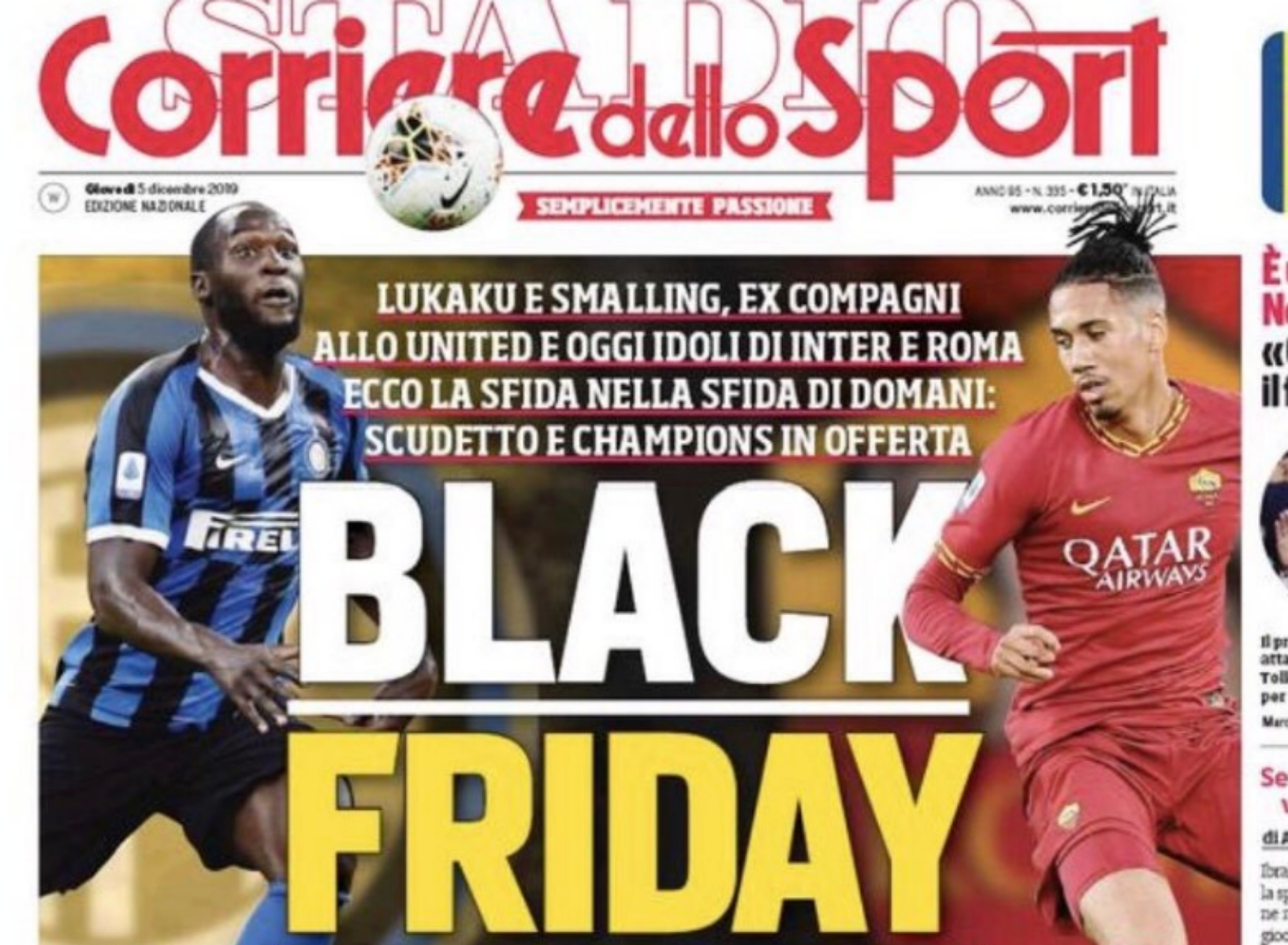 Corriere dello Sport: “Σάλος” με ρατσιστικό πρωτοσέλιδο για Λουκάκου – Σμόλινγκ