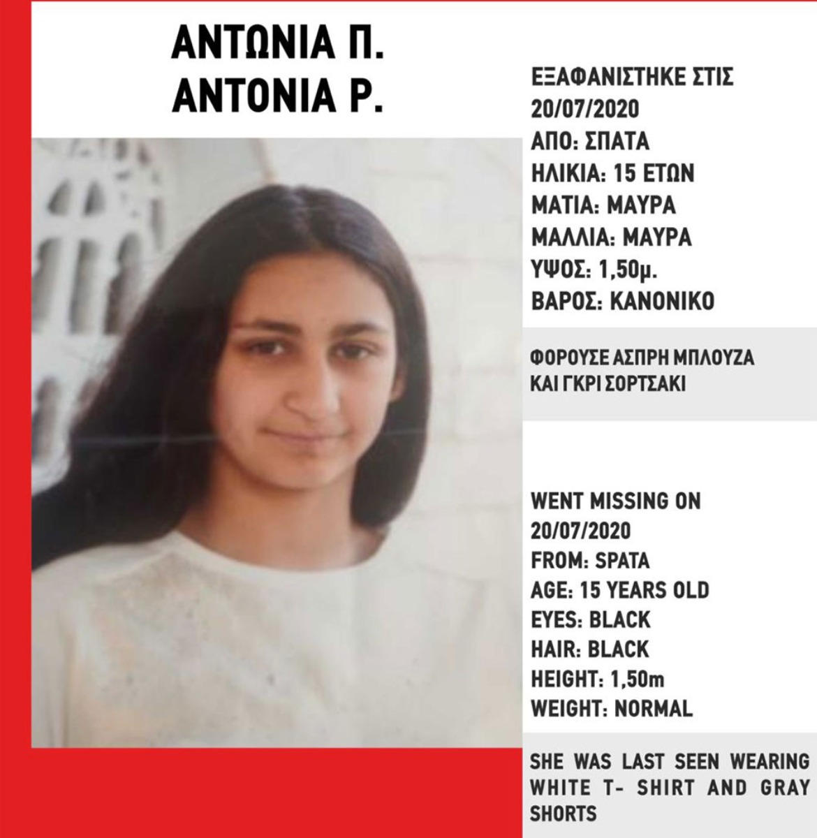 Εξαφάνιση 15χρονης Σπάτα: Συναγερμός – Το κορίτσι αγνοείται εδώ και 11 μέρες