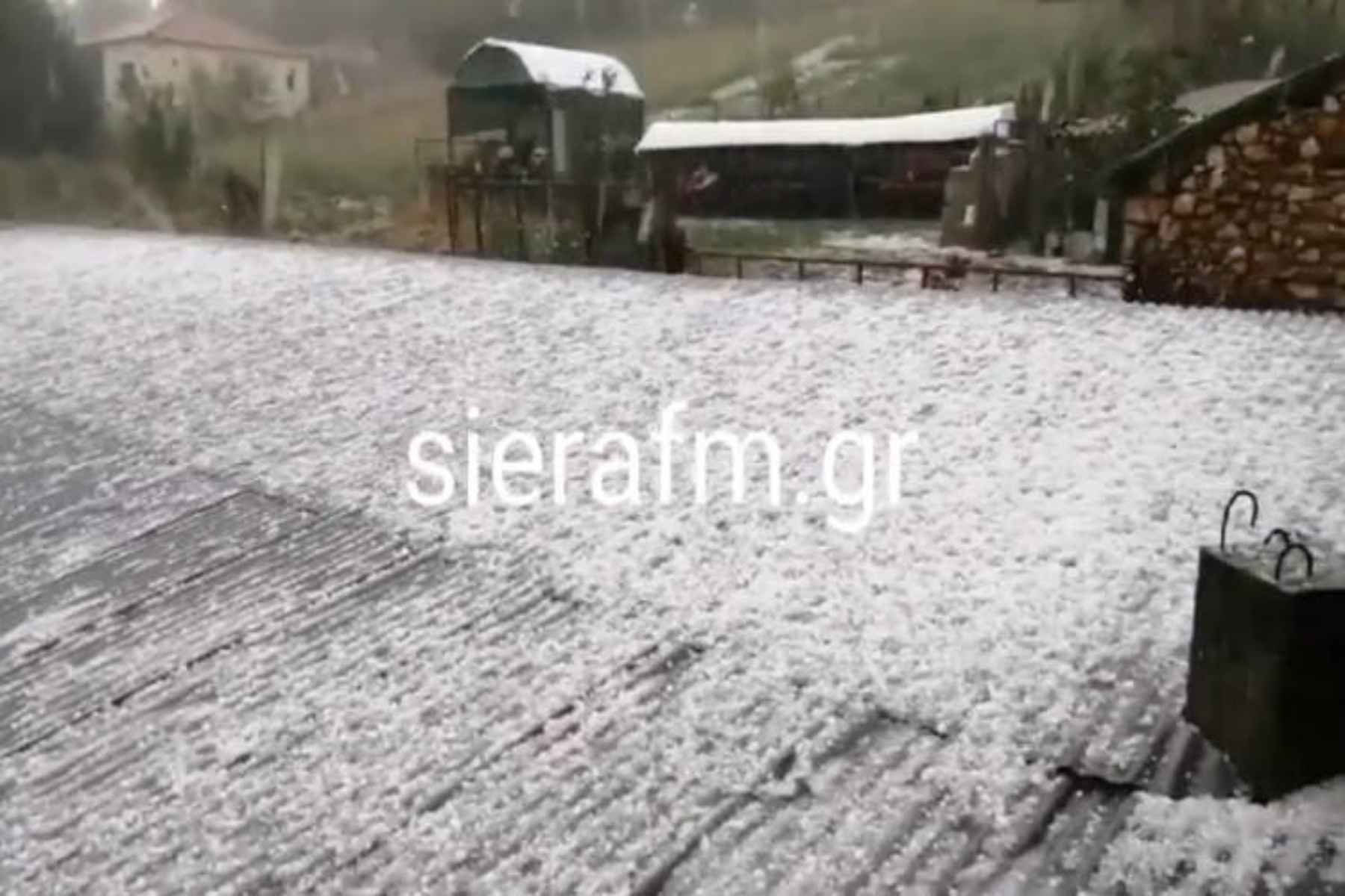 Kαιρός Κοζάνη: Σφοδρή χαλαζόπτωση στην περιοχή του Δρυόβουνου Βοΐου