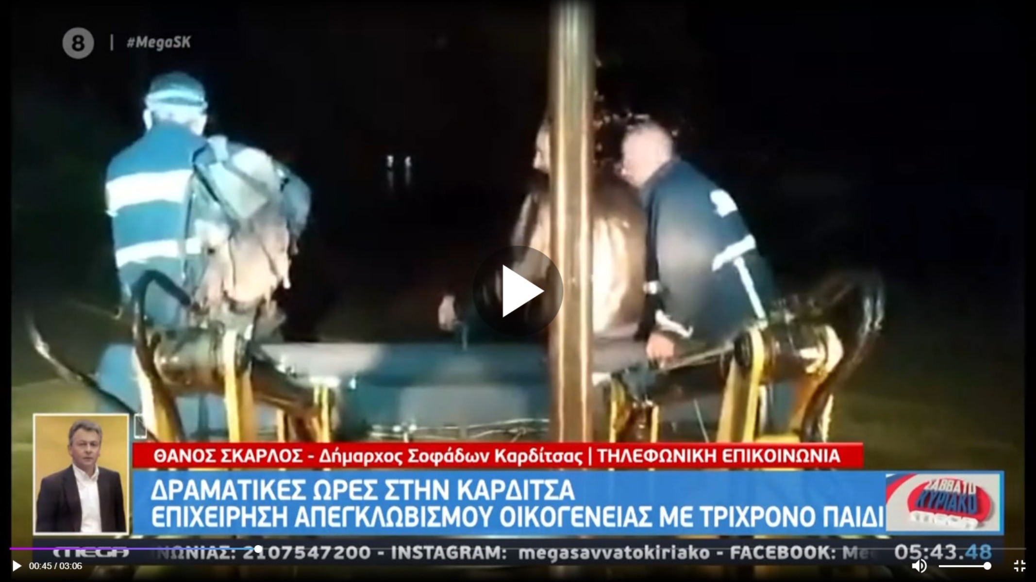 Κακοκαιρία Ιανός: Η ΕΜΑΚ επιχειρεί να απεγκλωβίσει τριμελή οικογένεια στους Σοφάδες