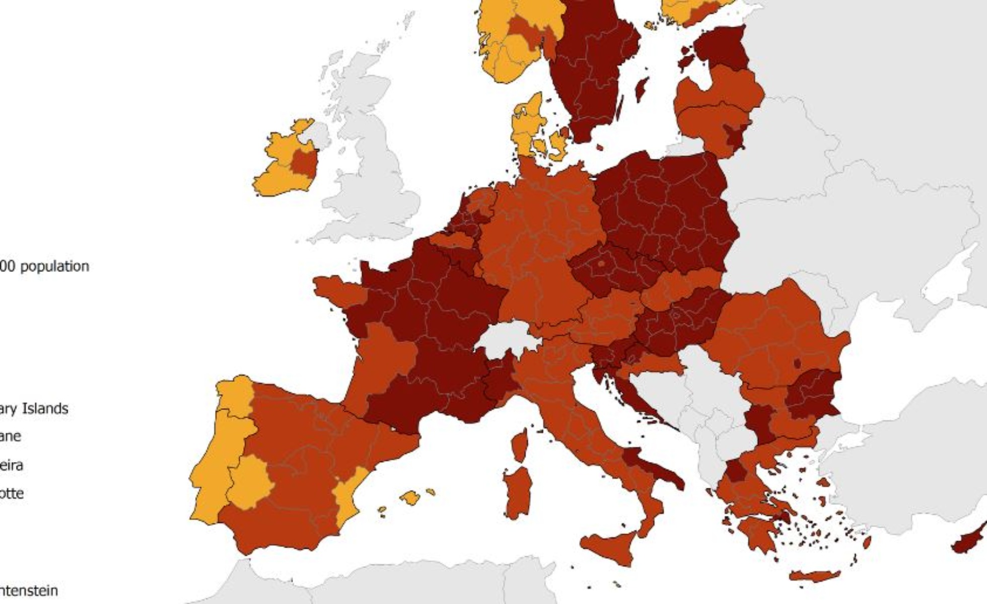 Χάρτες ECDC: Στο «βαθύ κόκκινο» δύο ελληνικές περιοχές