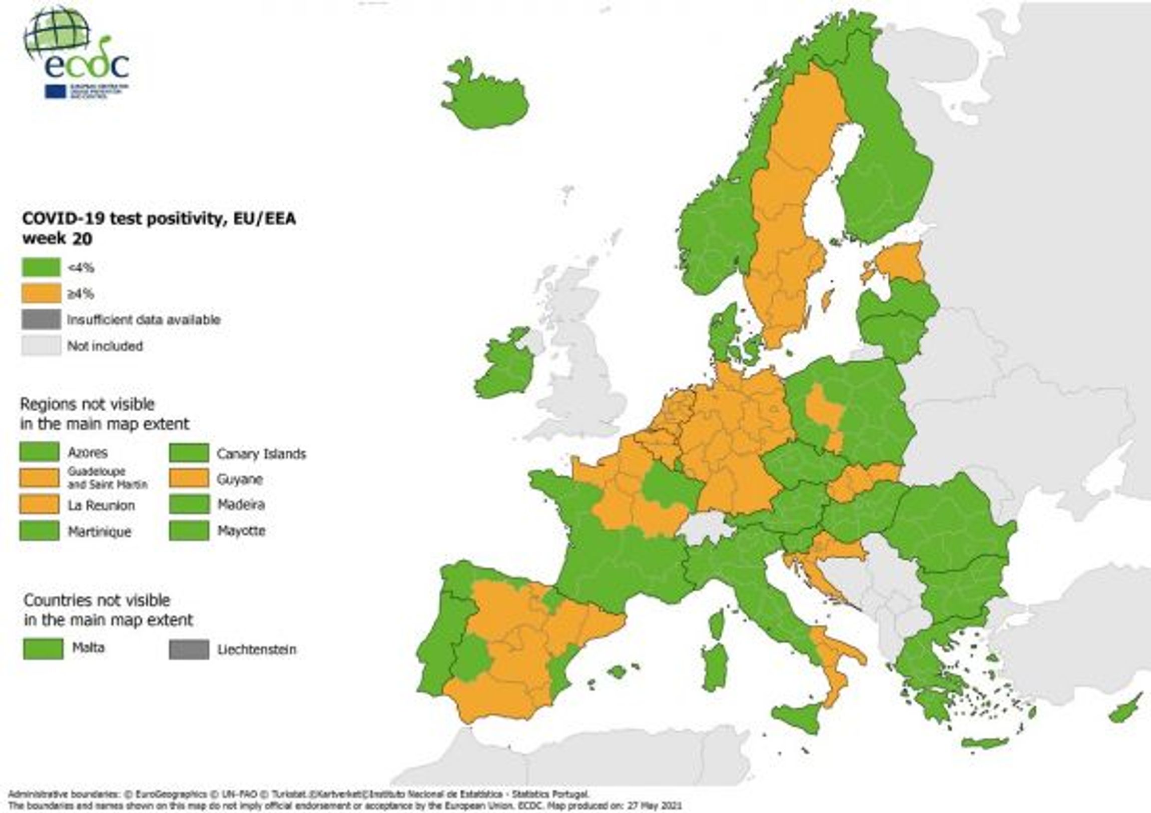 Χάρτης ECDC: Η Ελλάδα παραμένει πράσινη στο δείκτη