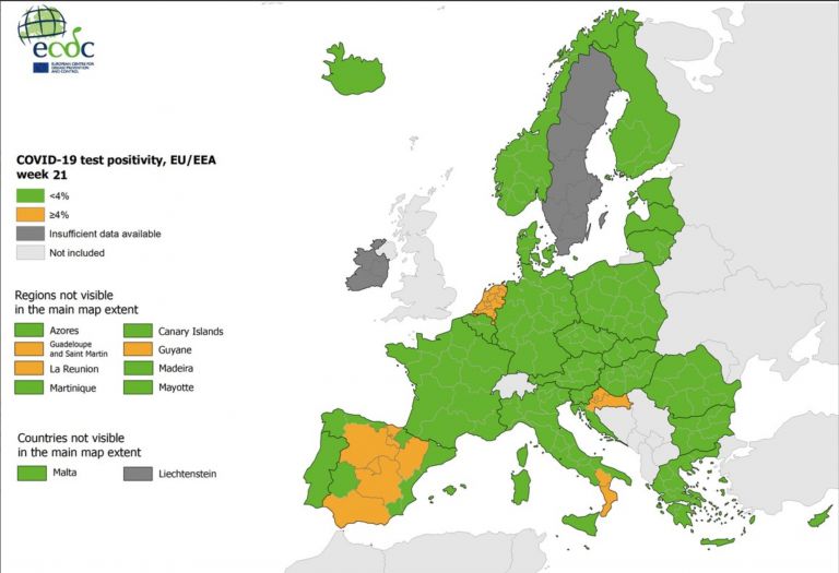 Χάρτης ECDC: Η Ελλάδα παραμένει πράσινη στο δείκτη