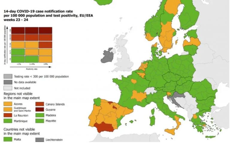 Χάρτης ECDC: Πράσινη η Ελλάδα εκτός της Αττικής