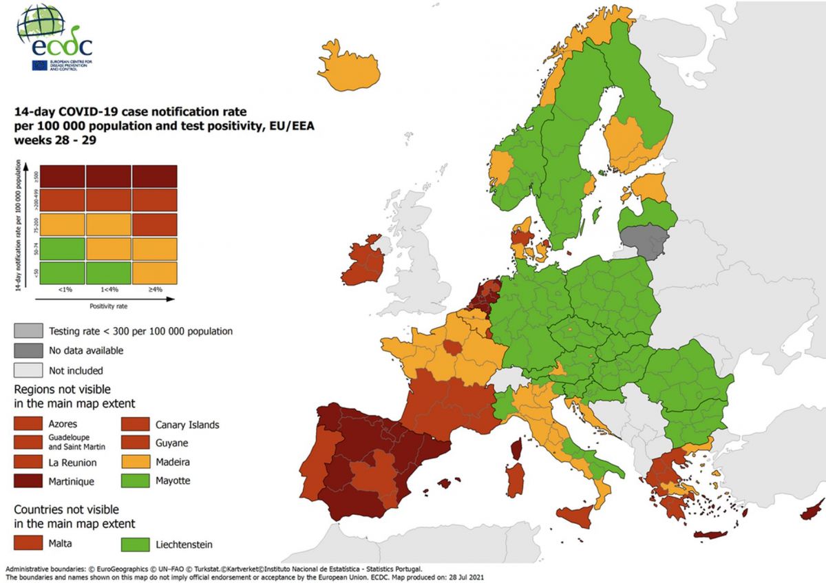 ECDC: Στο κόκκινο νησιά του νότιου Αιγαίου και Κρήτη – Στo πορτοκαλί η χώρα