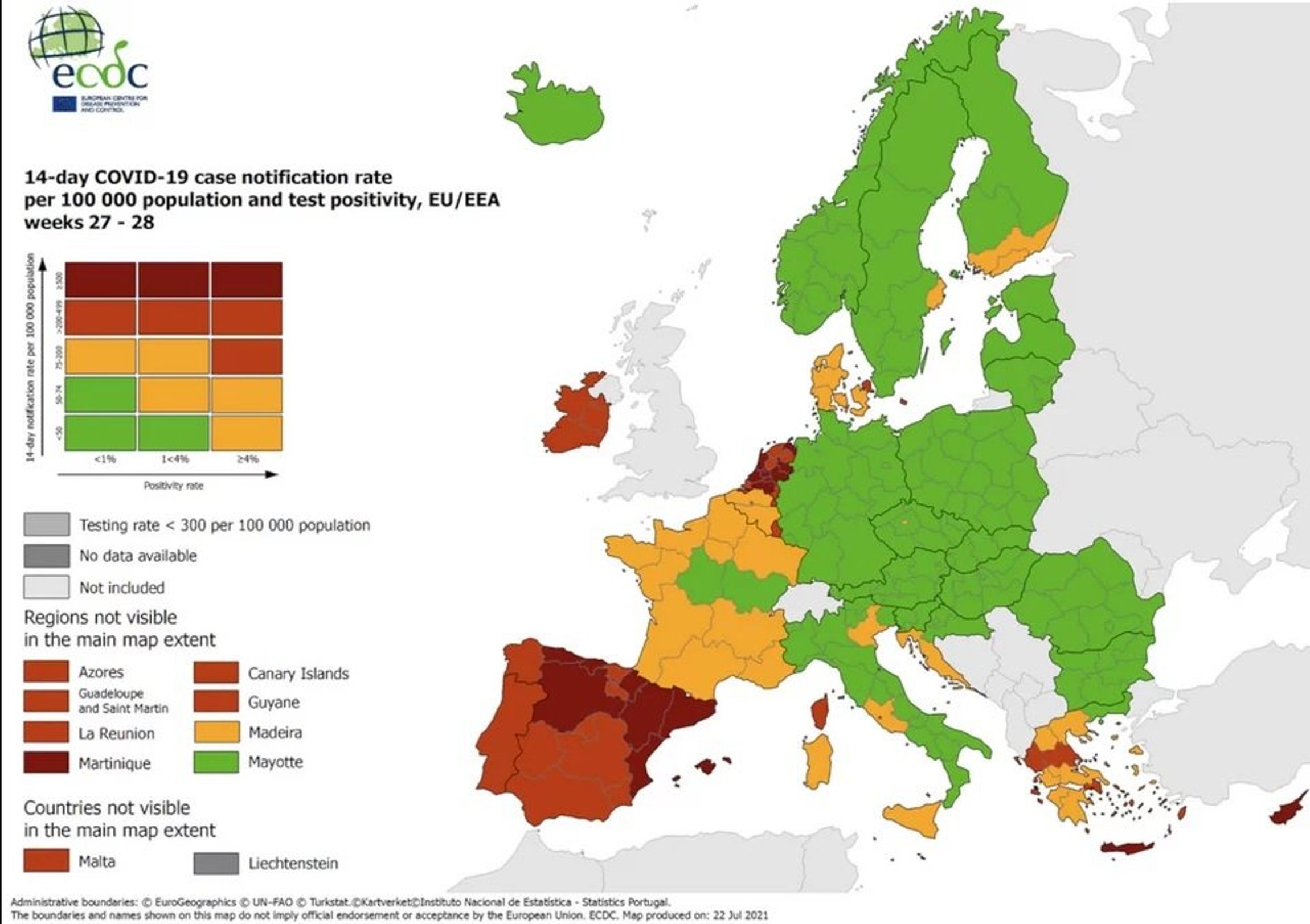 Χάρτες ECDC: Πέντε περιοχές στο κόκκινο