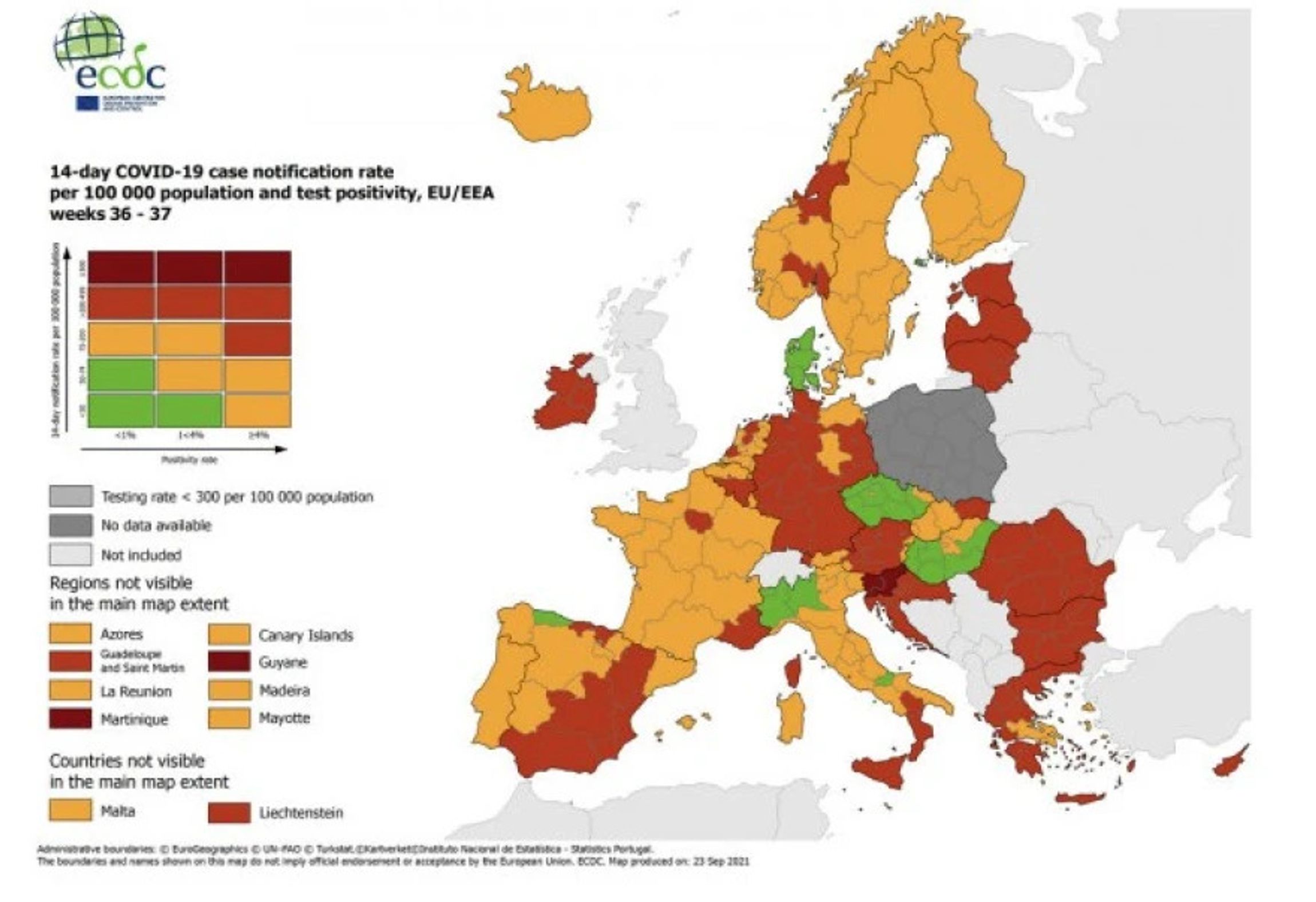 Χάρτες ECDC: Παραμένει στο πορτοκαλί όλη η Ελλάδα