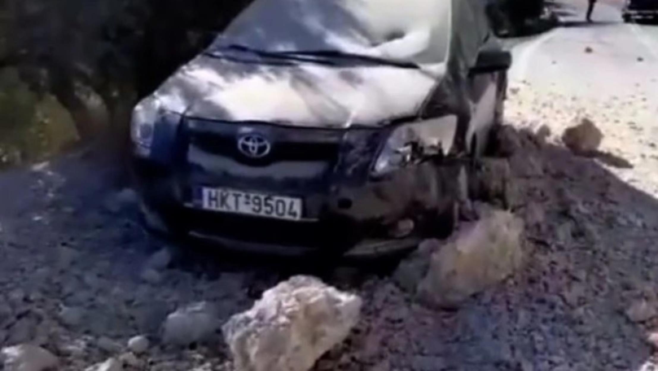 Σεισμός στην Κρήτη: Βράχος σταμάτησε 3 μέτρα από αμάξι