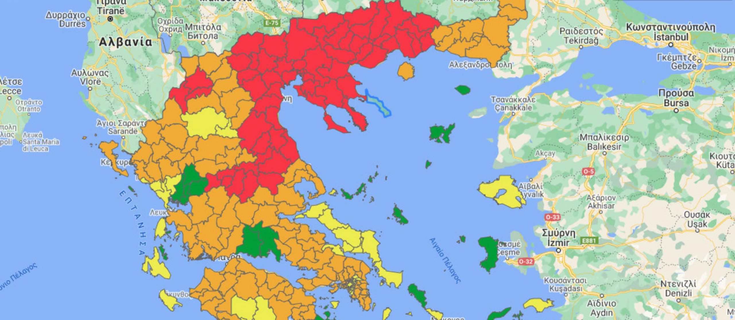 Επιδημιολογικός χάρτης: Στο κόκκινο Σέρρες και Καρδίτσα