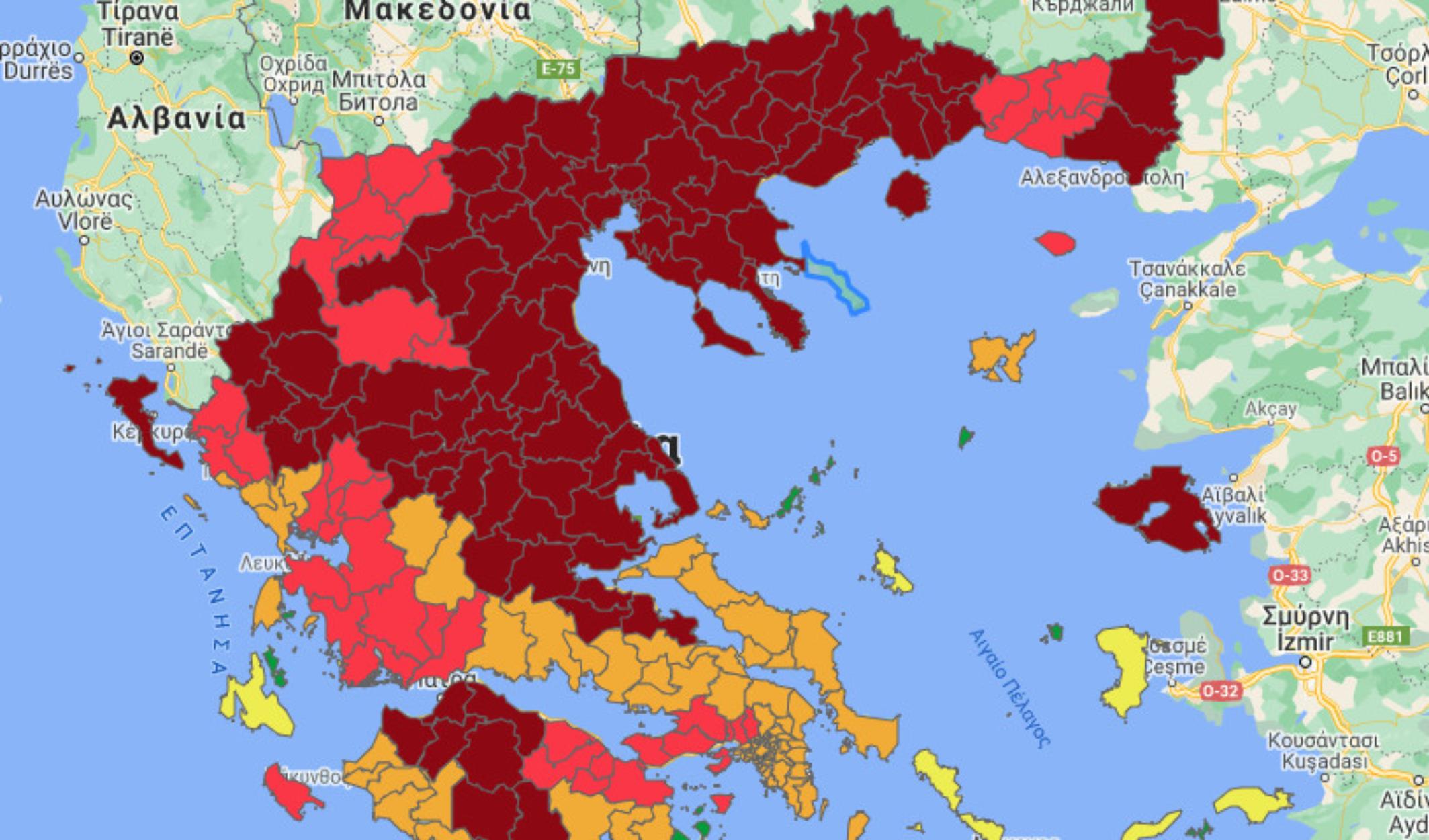 Κρούσματα σήμερα 24/11: Τρεις νέες περιοχές στο βαθύ κόκκινο