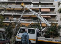 Νέα Σμύρνη: Δέντρο έπεσε σε πολυκατοικία λόγω του δυνατού αέρα.