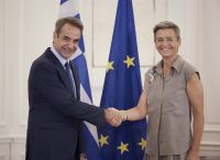 Greek Prime Minister Kyriakos Mitsotakis visiting EU Executive Vice-President Margrethe Vestager