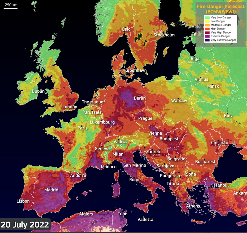 Copernicus: Σε ακραίο κίνδυνο φωτιάς η Αττική – Ο χάρτης των “επικίνδυνων” περιοχών