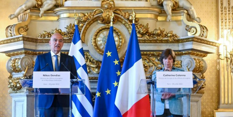 France will stand by Greece whenever its sovereignty is under threat, FM Colonna tells Dendias in Paris