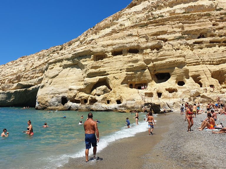 Exploring the Hippie caves of Matala, Crete
