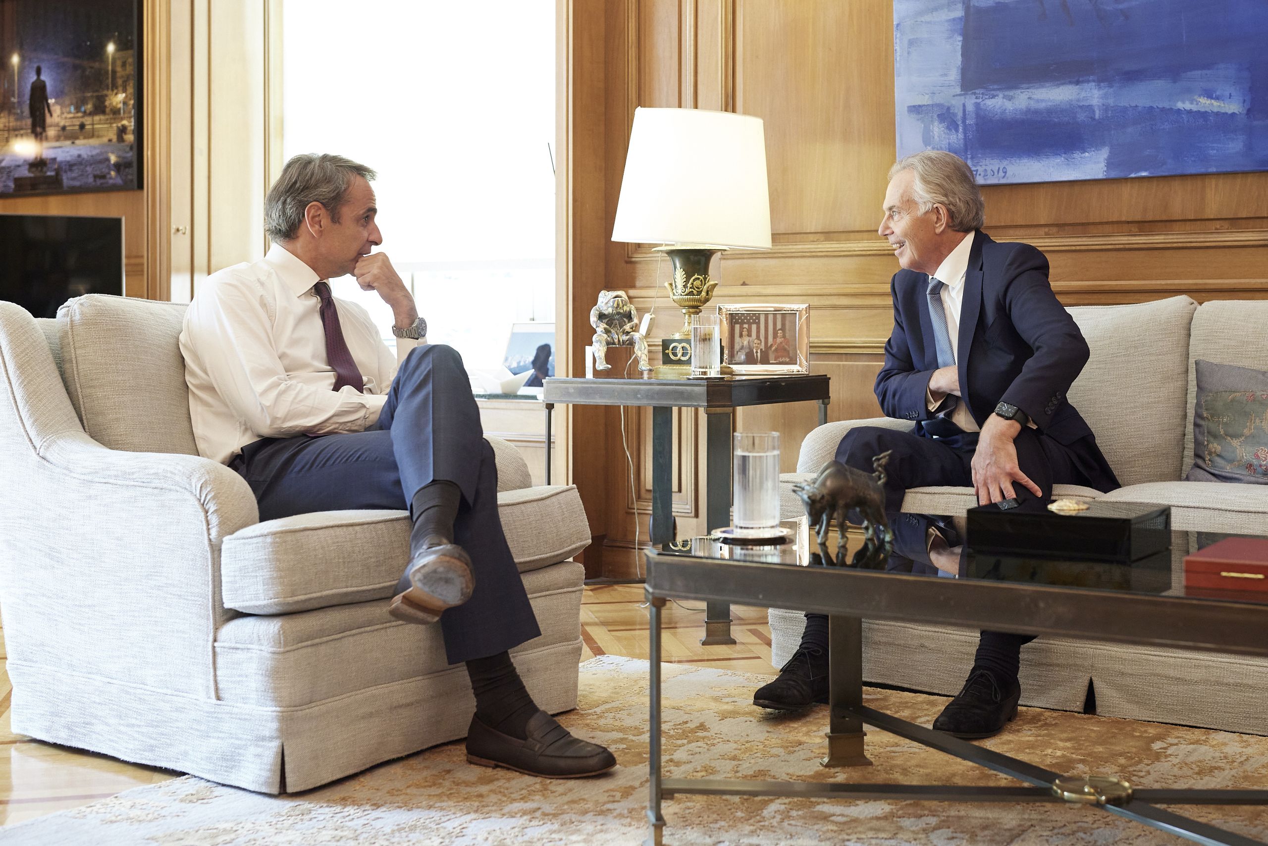 PM Mitsotakis meets with Tony Blair at Maximos Mansion