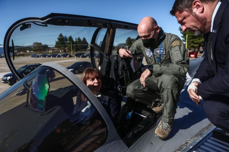 President Sakellaropoulou visits 332 Air Force Squadron; briefed on Rafale aircraft potential