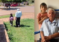 90χρονος παππούς συνοδεύει την δισέγγονή του στο σχολείο και την περιμένει να γυρίσουνε μαζί
