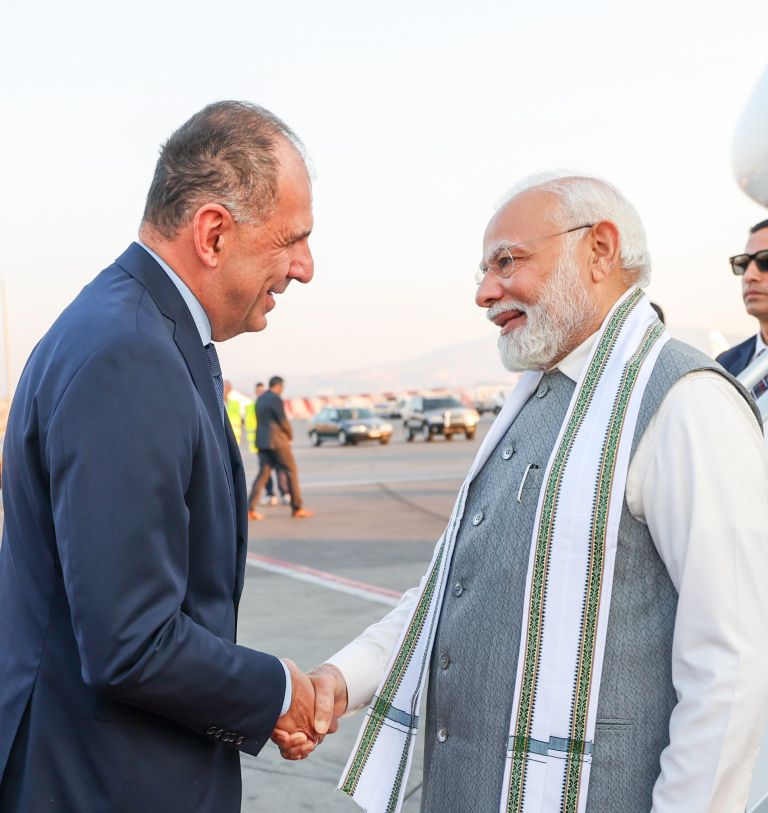 PM Narendra Modi lands in Athens on a one-day official visit to Greece