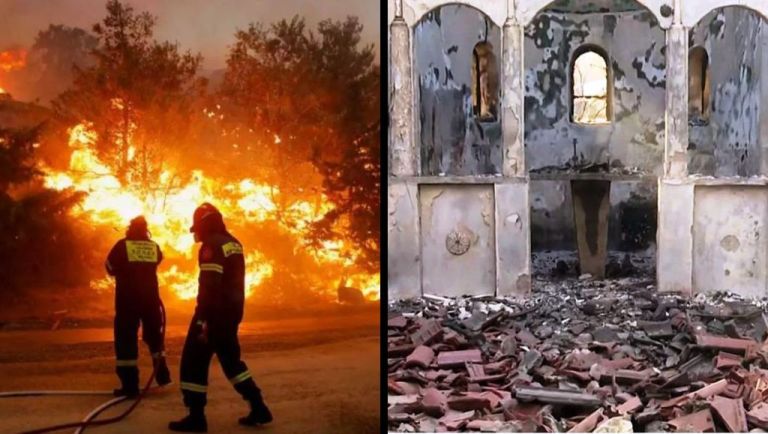 Historic Greek church completely destroyd in wildfire