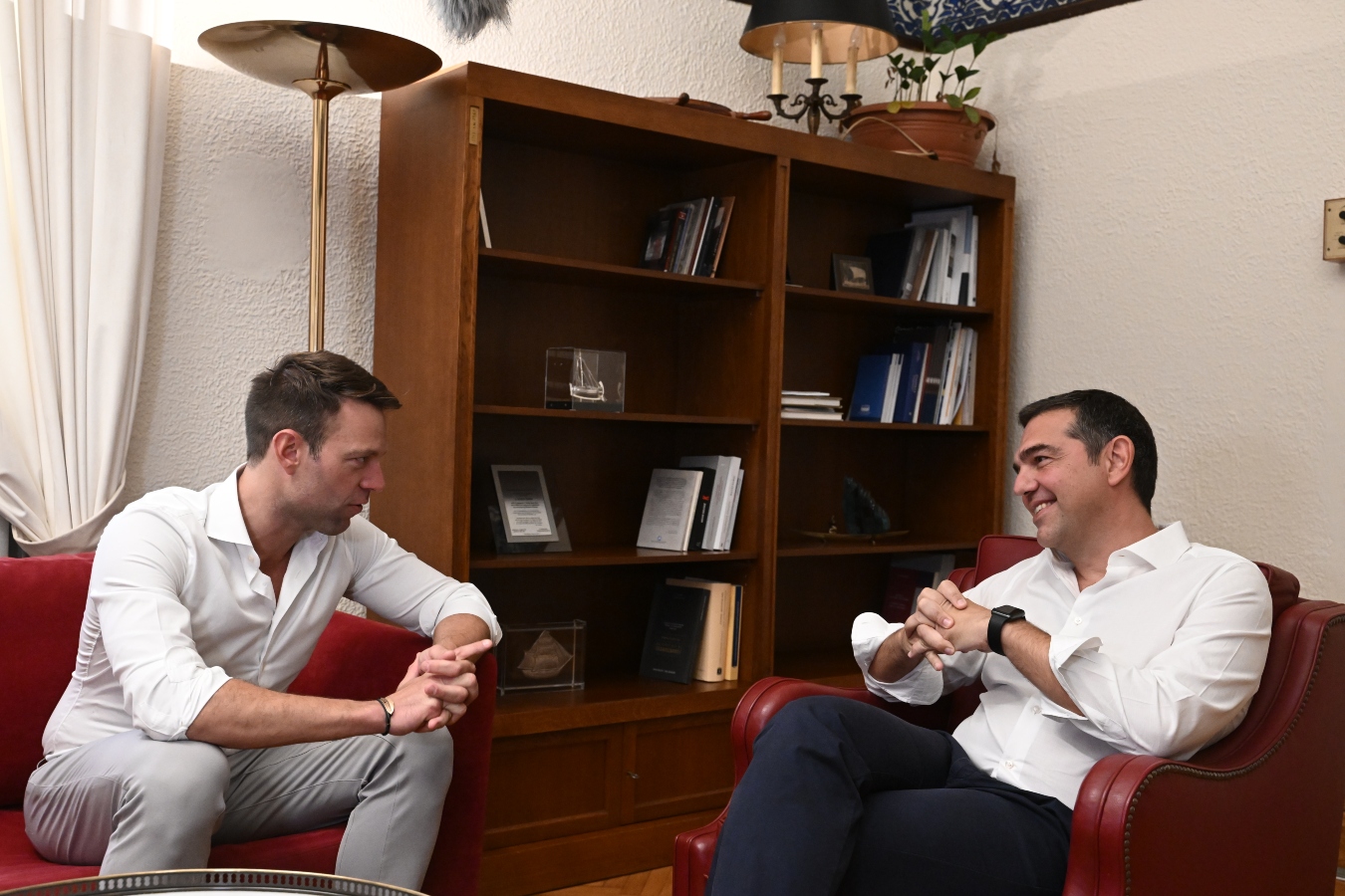 SYRIZA-PA leader Kasselakis visits predecessor Alexis Tsipras