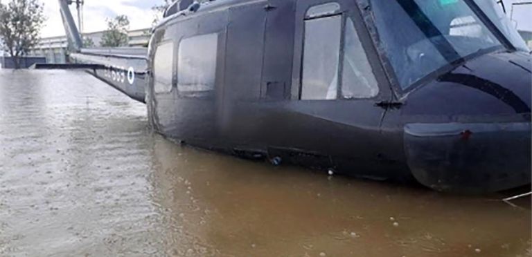 STORMS: More than 100 helicopters stationed at the base in Stefanovikio are safe