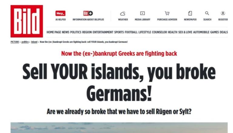 Bild: ”Χρεοκοπημένοι Γερμανοί πουλήστε τα νησιά σας – Οι Έλληνες αντεπιτίθενται” [pic]