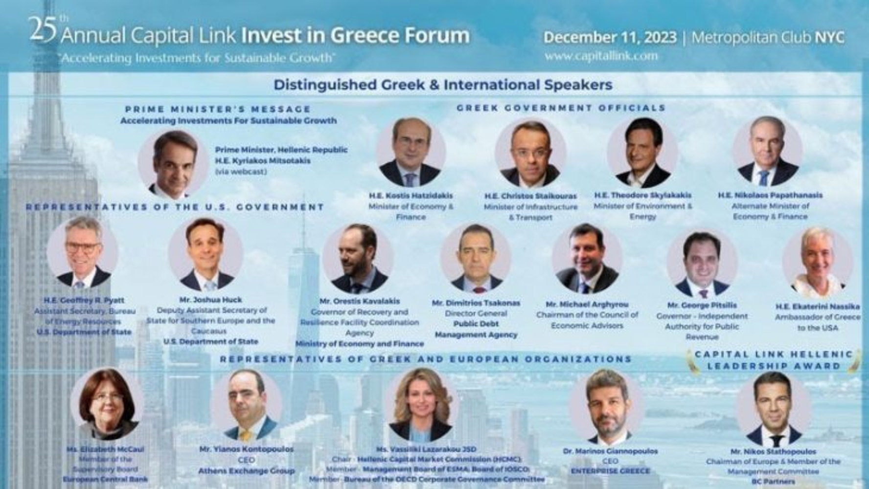 Capital Link: Σήμερα η 25η Συνάντηση Κορυφής για την Ελληνική Οικονομία και τις Επενδύσεις στη Νέα Υόρκη
