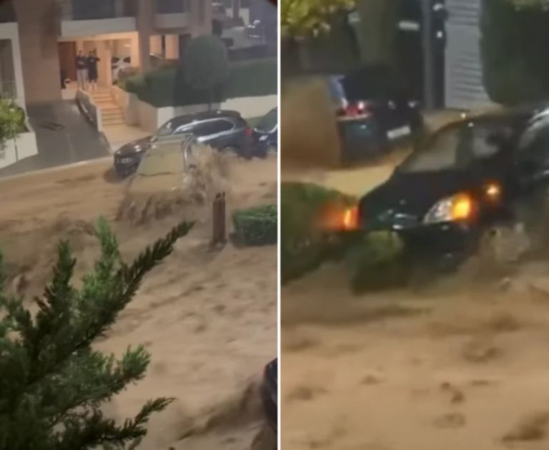 Κακοκαιρία στην Αττική: Δρόμοι «ποτάμια» στην Άνω Γλυφάδα, παρασύρονται αυτοκίνητα [vid]