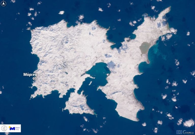 Στα λευκά η Λήμνος: Δορυφορική εικόνα που παραπέμπει σε Αρκτικό Κύκλο