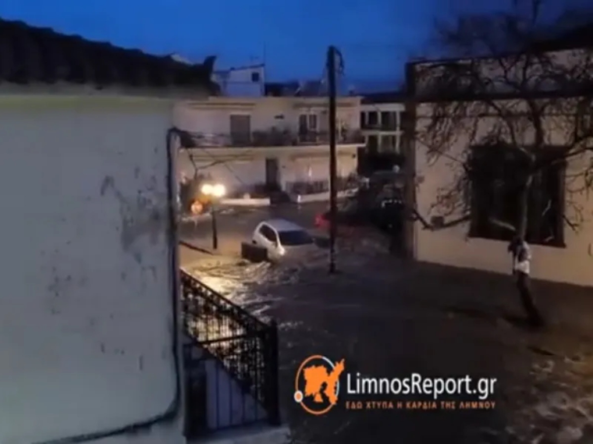 Ποτάμια οι δρόμοι στη Λήμνο — Υπερχείλισε χείμαρρος και ήχησε 112 [vid]