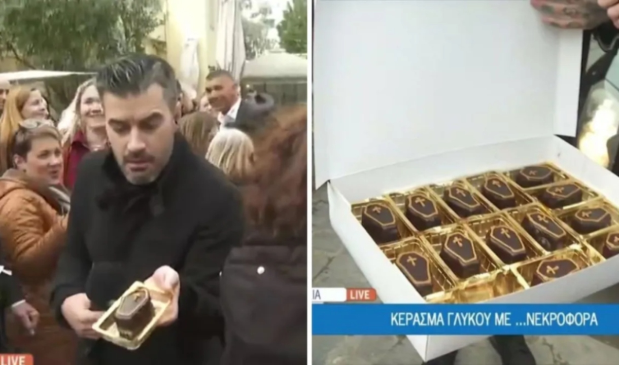 Απίστευτη στιγμή με τον Τσιμιτσέλη στο “Όπου Υπάρχει Ελλάδα”: Τον κέρασαν γλυκά σε σχήμα φέρετρου [vid]