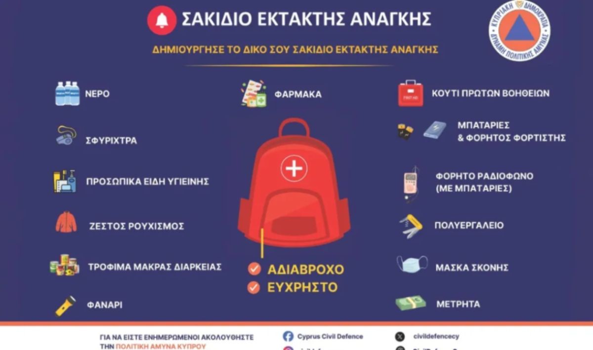 Η Κύπρος σε συναγερμό: Σακίδιο έκτακτης ανάγκης τώρα σε κάθε σπίτι–Τα μέτρα αυτοπροστασίας για τους πολίτες!