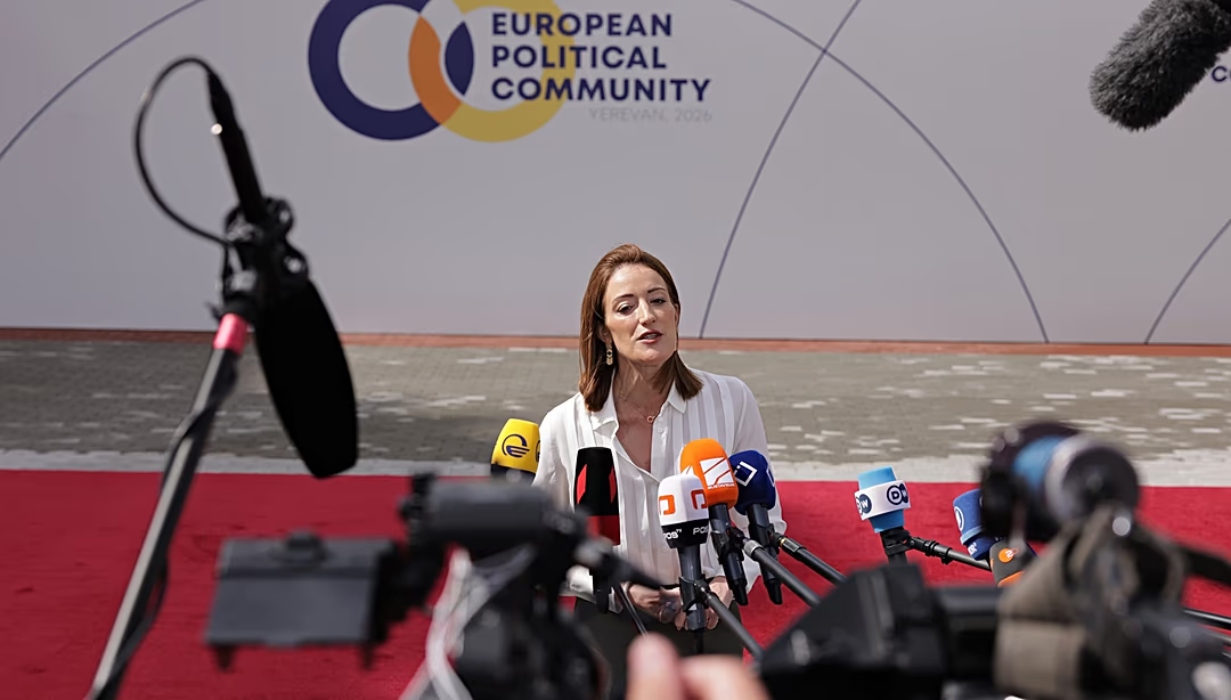 Roberta Metsola in Armenia. Anthony Pizzoferrato/Copyright 2026 The AP. All rights reserved.