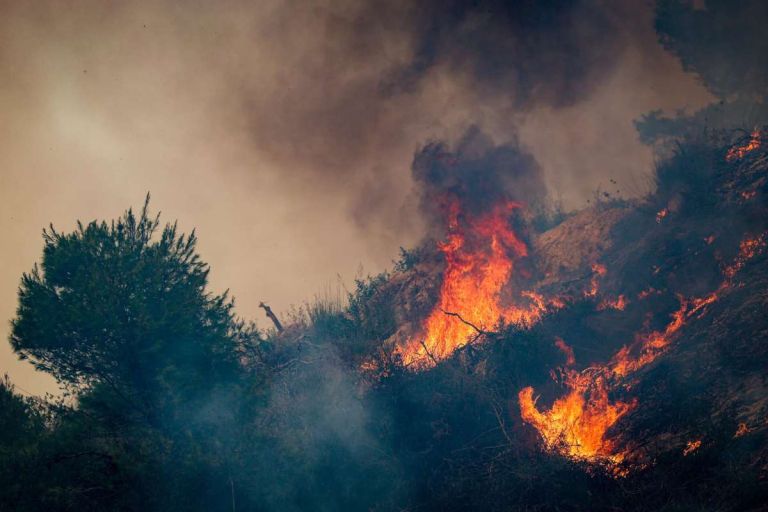 Φωτιά στη Σκύρο: Ξεκίνησαν και οι ρίψεις από 6 εναέρια μέσα – Μάχη με τους ισχυρούς ανέμους